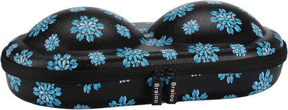 Premium Bra Case Lingerie Travel Bag Zip Underwear Organizer Bag for A-DD Cup (Blue Flower)