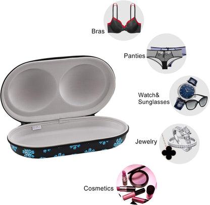 Premium Bra Case Lingerie Travel Bag Zip Underwear Organizer Bag for A-DD Cup (Blue Flower)