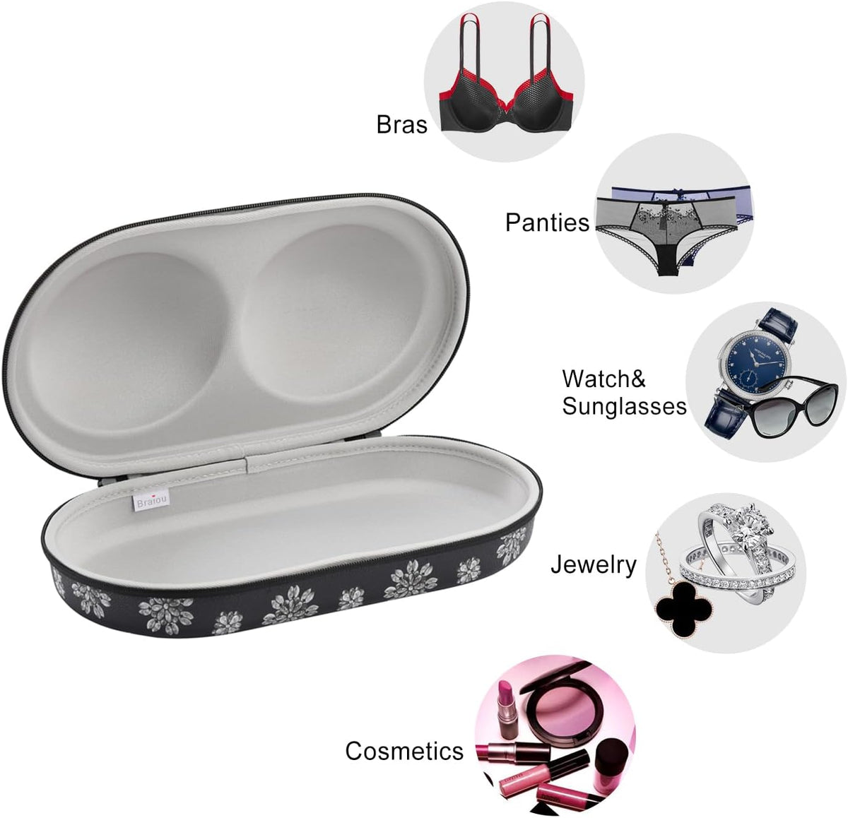 Premium Bra Case Lingerie Travel Bag Zip Underwear Organizer Bag for A-DD Cup (Blue Flower)