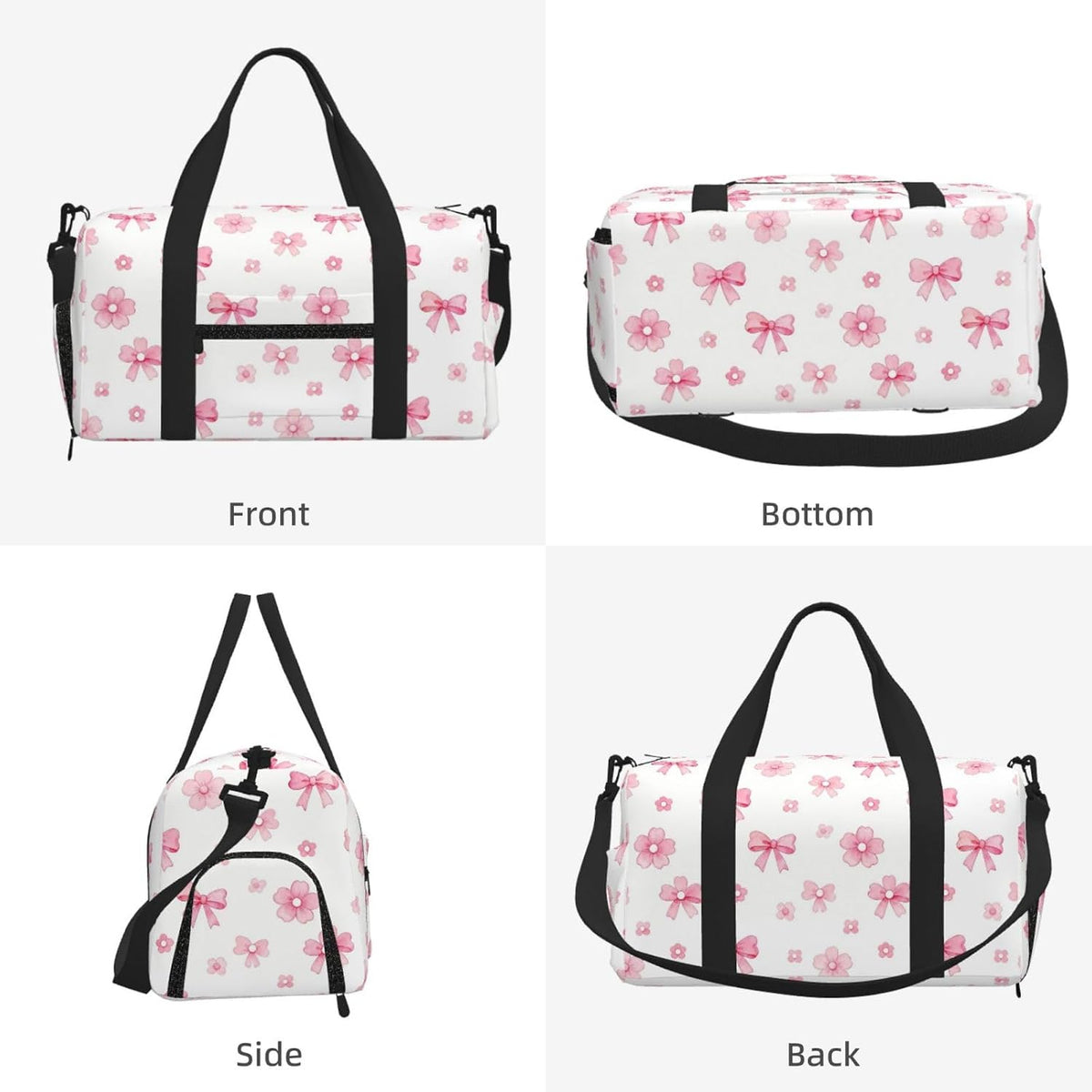 Bow Flower Seamless Duffel Bag with Shoe Compartment-Sports Gym Weekender for Men Women, Waterproof Travel Tote with Wet Pocket for Dirty Shoes