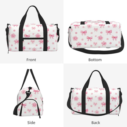 Bow Flower Seamless Duffel Bag with Shoe Compartment-Sports Gym Weekender for Men Women, Waterproof Travel Tote with Wet Pocket for Dirty Shoes