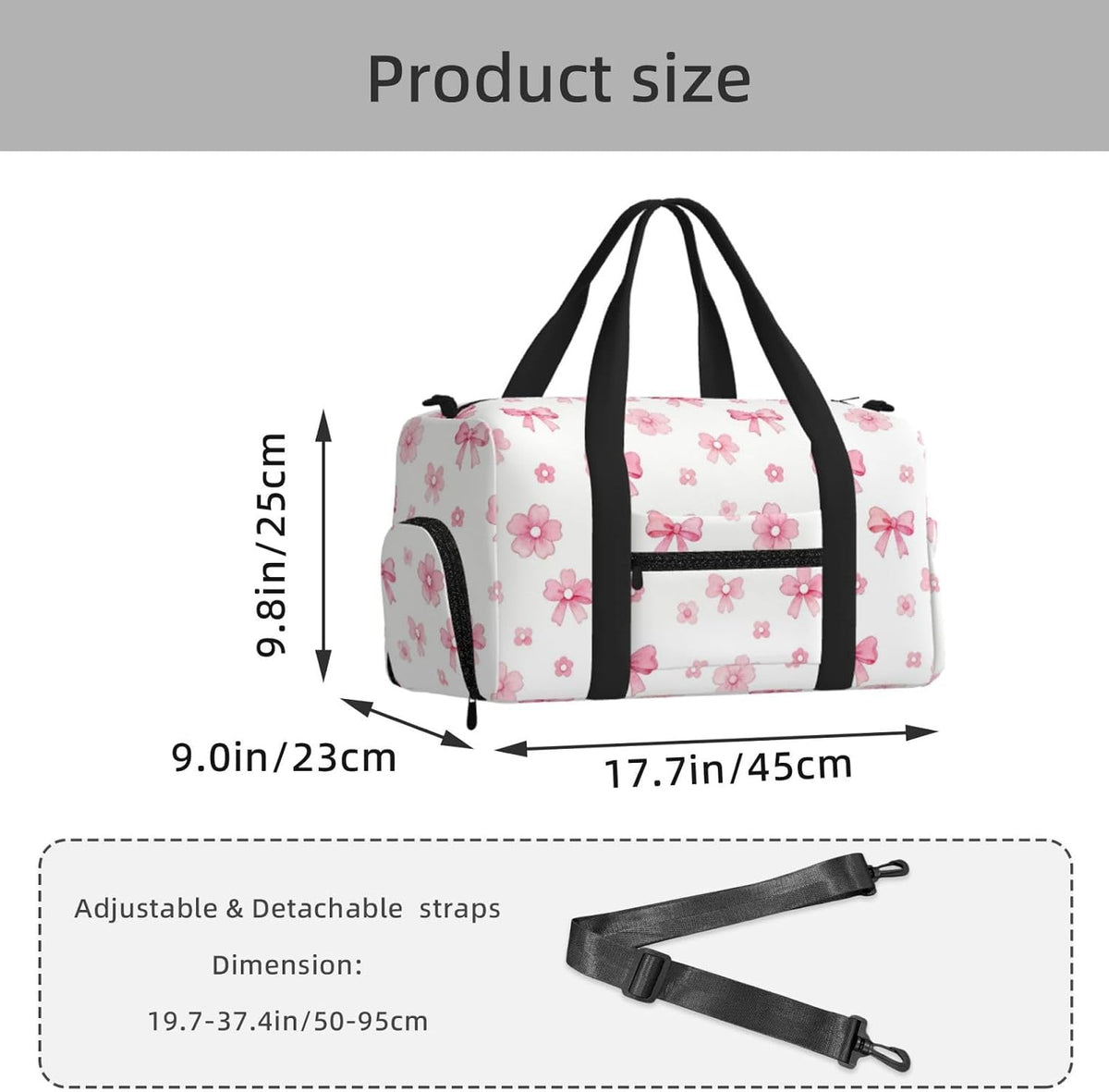 Bow Flower Seamless Duffel Bag with Shoe Compartment-Sports Gym Weekender for Men Women, Waterproof Travel Tote with Wet Pocket for Dirty Shoes