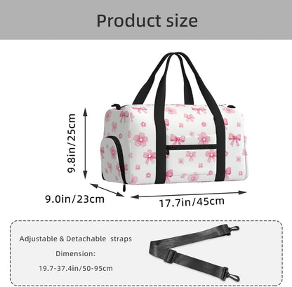 Bow Flower Seamless Duffel Bag with Shoe Compartment-Sports Gym Weekender for Men Women, Waterproof Travel Tote with Wet Pocket for Dirty Shoes
