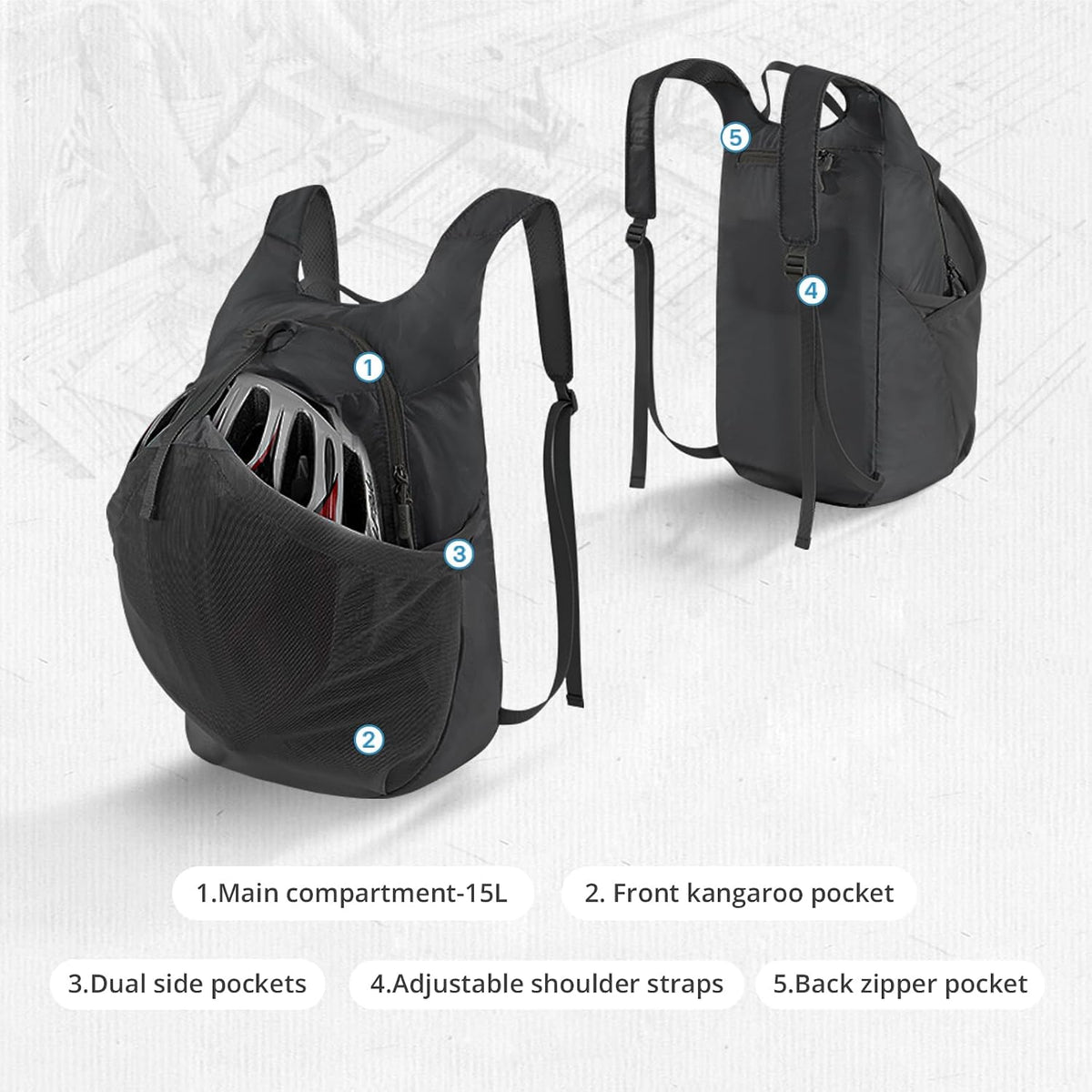Foldable Hiking Backpack Lightweight Travel Backpack Waterproof Small packable backpack Men's and Women's Green-15L
