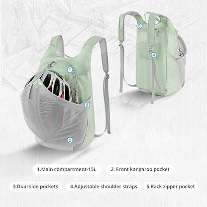 Foldable Hiking Backpack Lightweight Travel Backpack Waterproof Small packable backpack Men's and Women's Green-15L