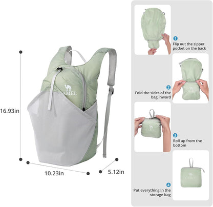 Foldable Hiking Backpack Lightweight Travel Backpack Waterproof Small packable backpack Men's and Women's Green-15L