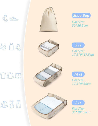 Keep Shape Packing Cubes, 7 Set for Travel, Lightweight Cubes, Suitcase Organizer Bags Set for Essentials
