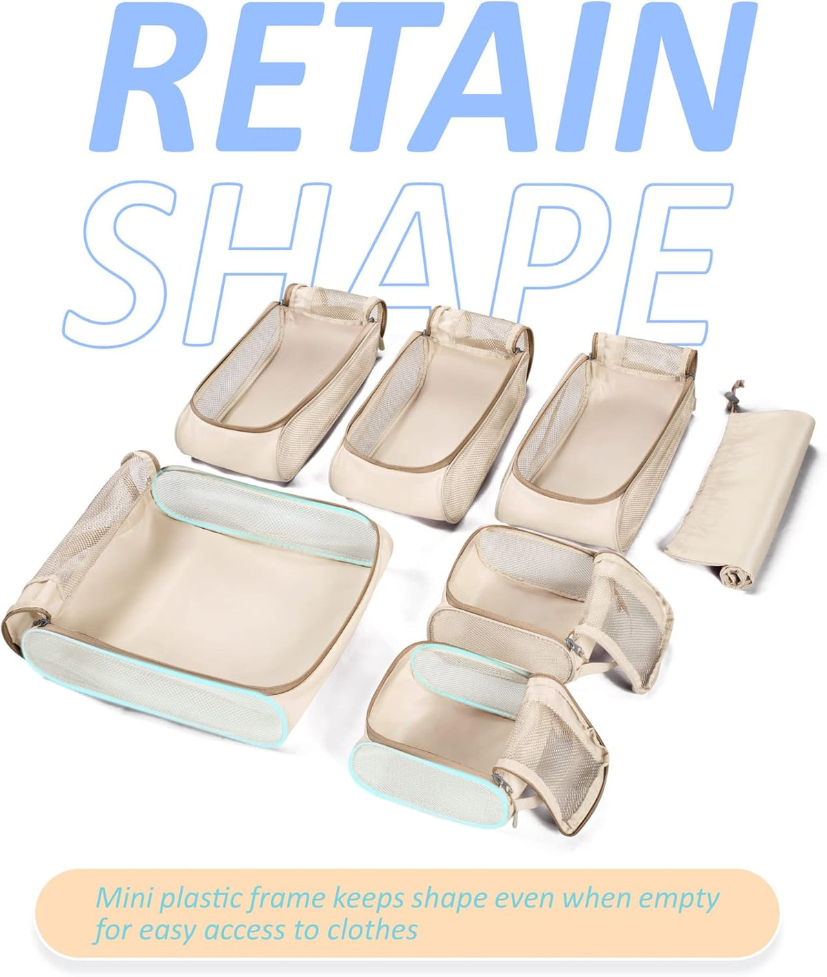 Keep Shape Packing Cubes, 7 Set for Travel, Lightweight Cubes, Suitcase Organizer Bags Set for Essentials