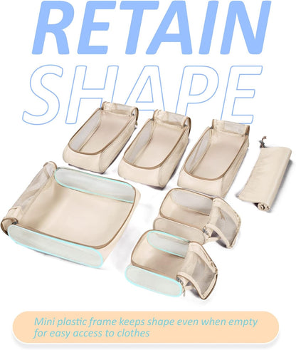 Keep Shape Packing Cubes, 7 Set for Travel, Lightweight Cubes, Suitcase Organizer Bags Set for Essentials