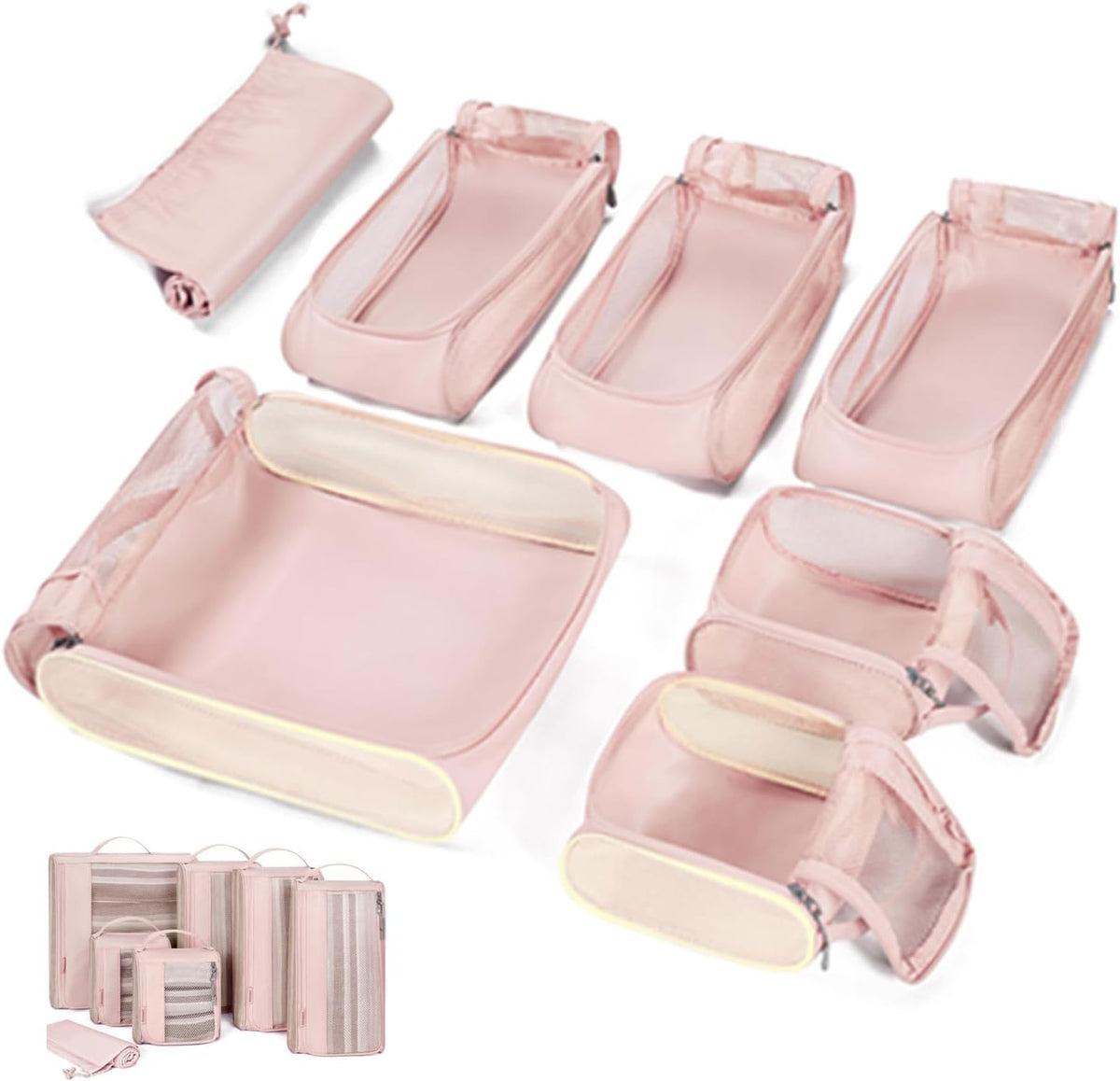 Keep Shape Packing Cubes, 7 Set for Travel, Lightweight Cubes, Suitcase Organizer Bags Set for Essentials