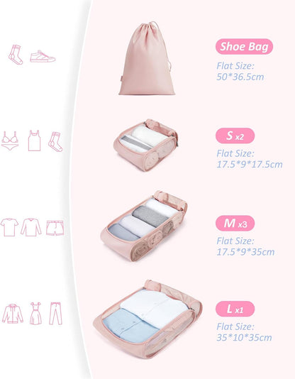 Keep Shape Packing Cubes, 7 Set for Travel, Lightweight Cubes, Suitcase Organizer Bags Set for Essentials