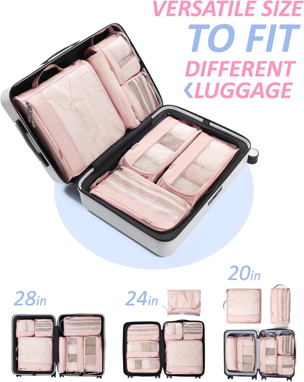 Keep Shape Packing Cubes, 7 Set for Travel, Lightweight Cubes, Suitcase Organizer Bags Set for Essentials