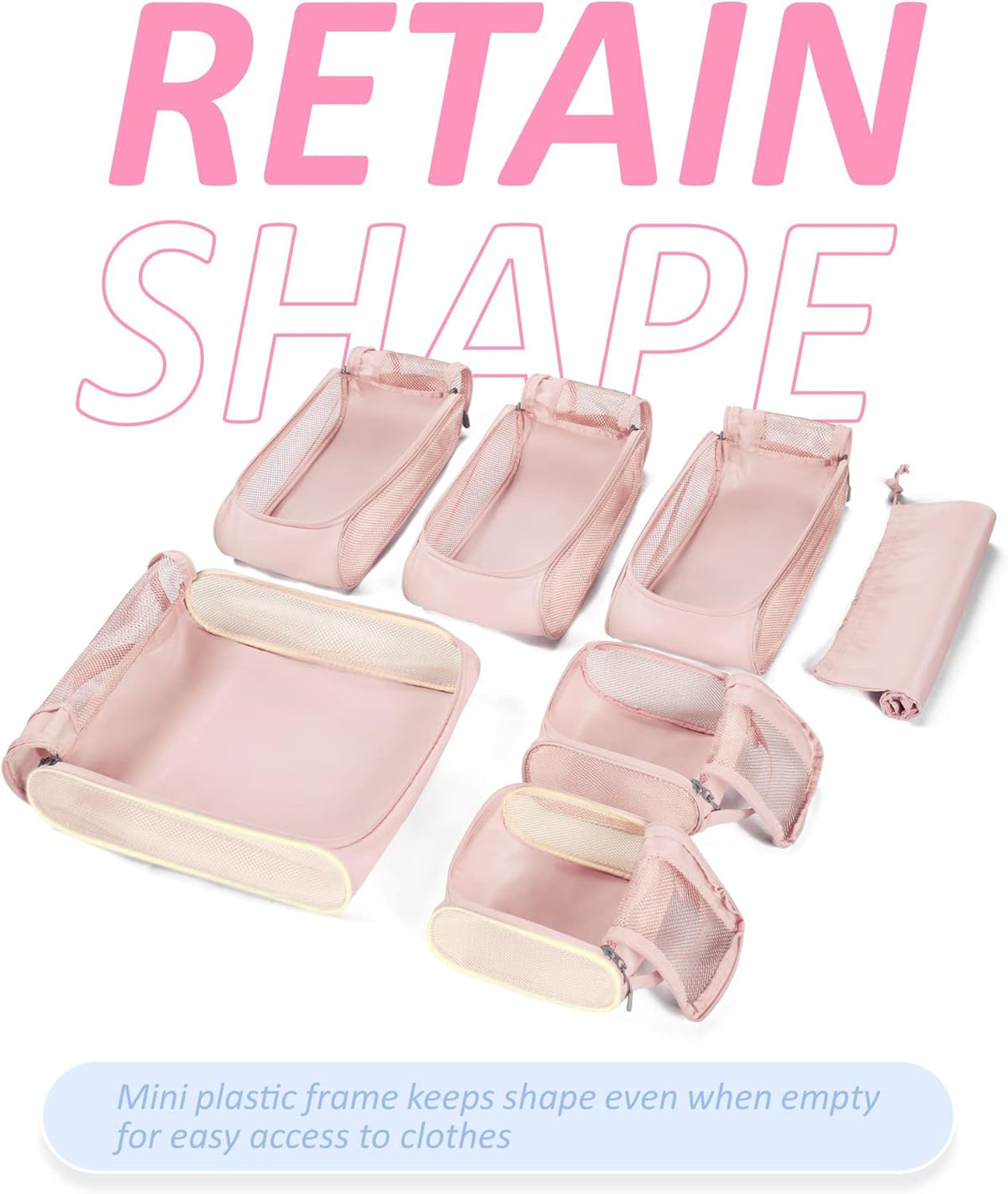 Keep Shape Packing Cubes, 7 Set for Travel, Lightweight Cubes, Suitcase Organizer Bags Set for Essentials