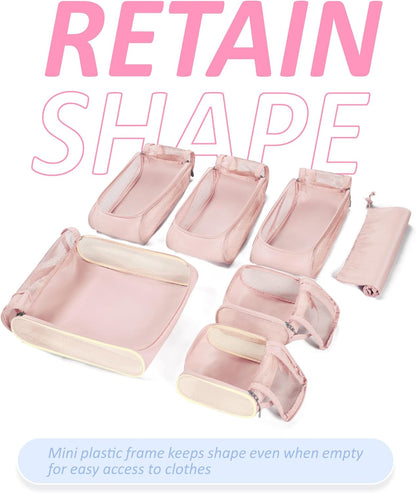 Keep Shape Packing Cubes, 7 Set for Travel, Lightweight Cubes, Suitcase Organizer Bags Set for Essentials