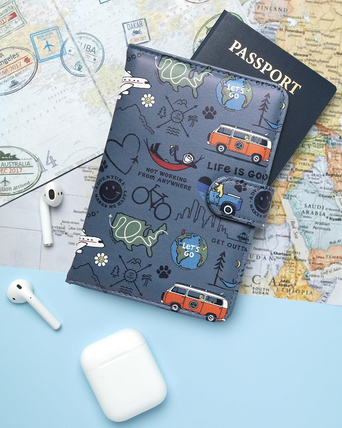 Travel Passport Cover, Card Slots, Snap Closure | Slim Design, Card Slots, Snap Closure, Fits Neatly in a Purse or Backpack, Keeps Documents and Boarding Pass Organized