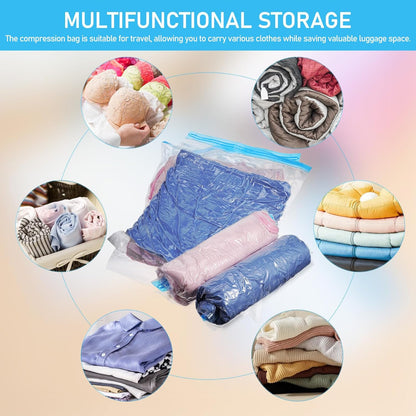 12pcs Vacuum Clothes Storage Bags and Roll up Compression Bags Portable Hand-rolled Space Saver 35x50cm 40x50cm for Travel and Luggage Organization
