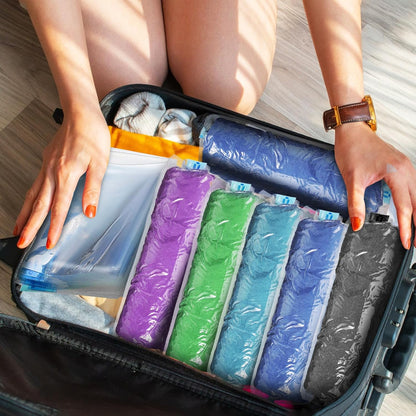 12pcs Vacuum Clothes Storage Bags and Roll up Compression Bags Portable Hand-rolled Space Saver 35x50cm 40x50cm for Travel and Luggage Organization