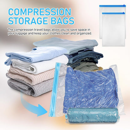12pcs Vacuum Clothes Storage Bags and Roll up Compression Bags Portable Hand-rolled Space Saver 35x50cm 40x50cm for Travel and Luggage Organization