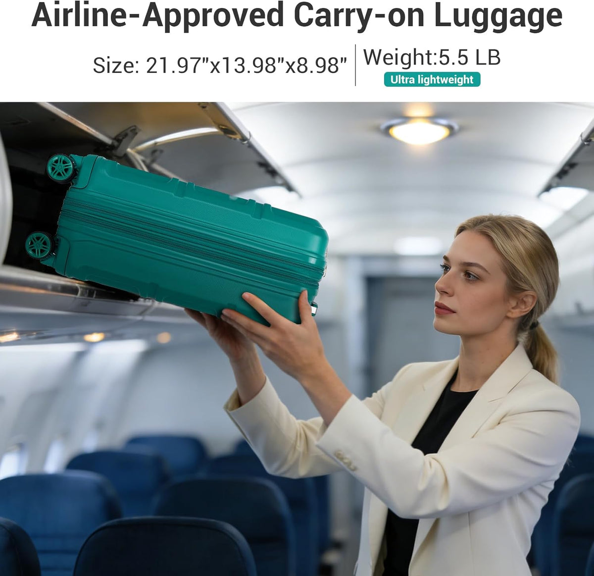 15'' Underseat Carry On Luggage Airline Approved Lightweight | Anti-Scratch PC+ABS Hardshell Carry on Suitcase with Smooth Spinner Wheel, Overnight Carry on for Short Travel, Nude Pink