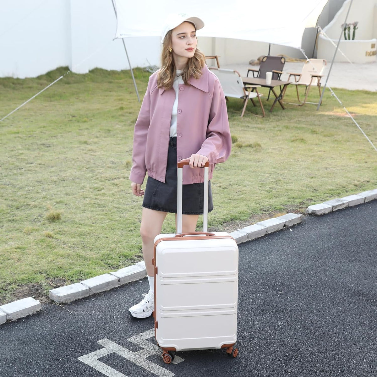 15'' Underseat Carry On Luggage Airline Approved Lightweight | Anti-Scratch PC+ABS Hardshell Carry on Suitcase with Smooth Spinner Wheel, Overnight Carry on for Short Travel, Nude Pink