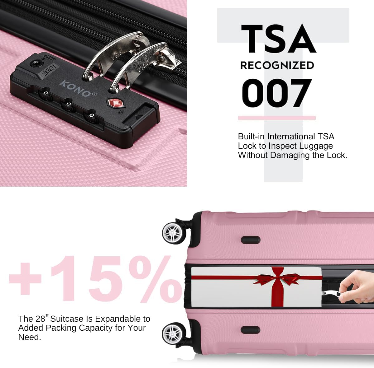 15'' Underseat Carry On Luggage Airline Approved Lightweight | Anti-Scratch PC+ABS Hardshell Carry on Suitcase with Smooth Spinner Wheel, Overnight Carry on for Short Travel, Nude Pink