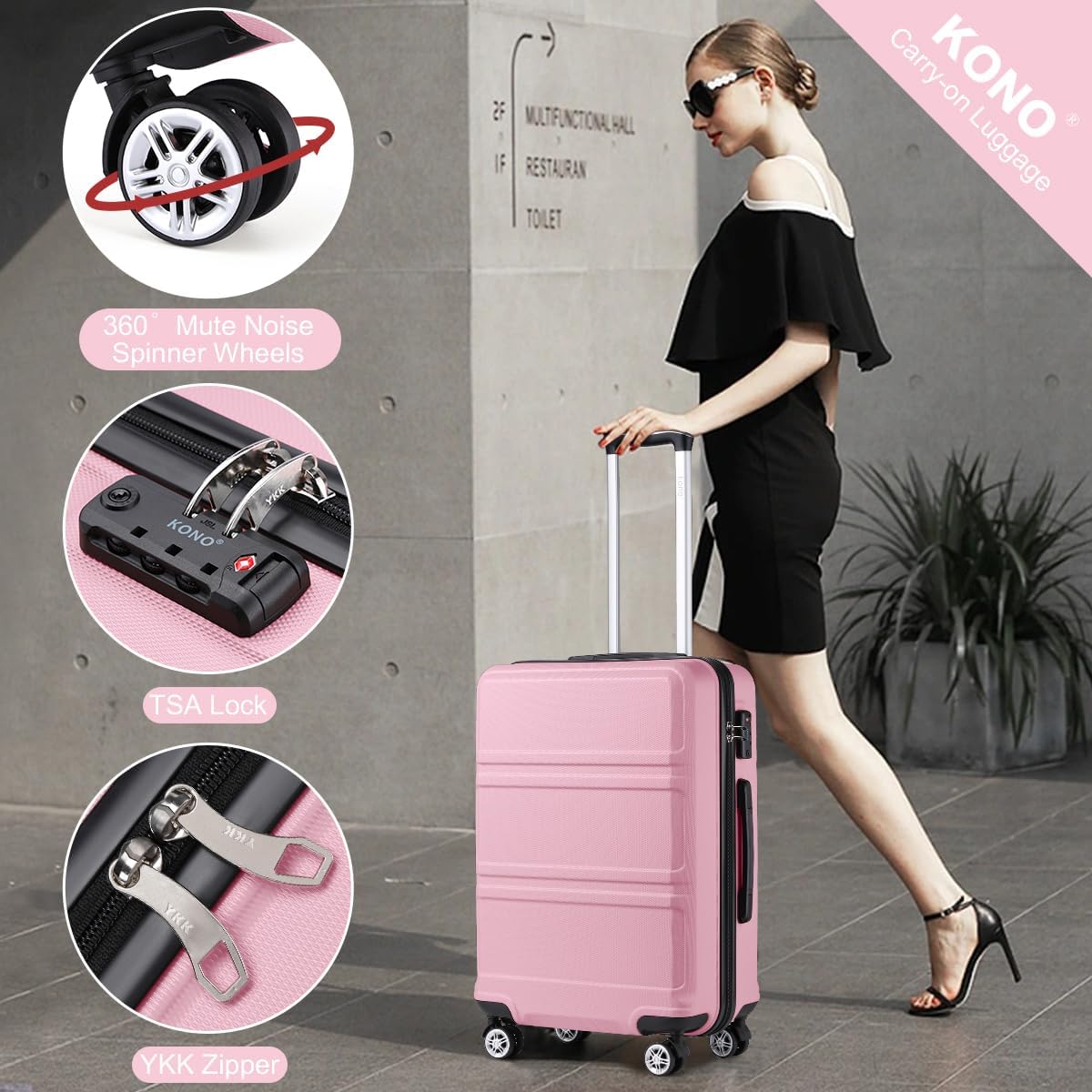 15'' Underseat Carry On Luggage Airline Approved Lightweight | Anti-Scratch PC+ABS Hardshell Carry on Suitcase with Smooth Spinner Wheel, Overnight Carry on for Short Travel, Nude Pink