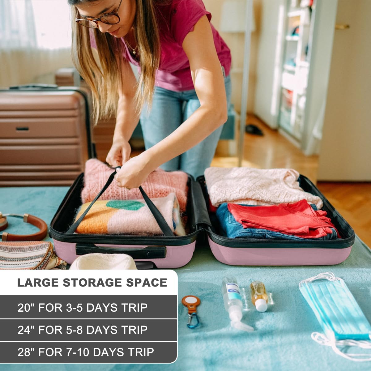 15'' Underseat Carry On Luggage Airline Approved Lightweight | Anti-Scratch PC+ABS Hardshell Carry on Suitcase with Smooth Spinner Wheel, Overnight Carry on for Short Travel, Nude Pink