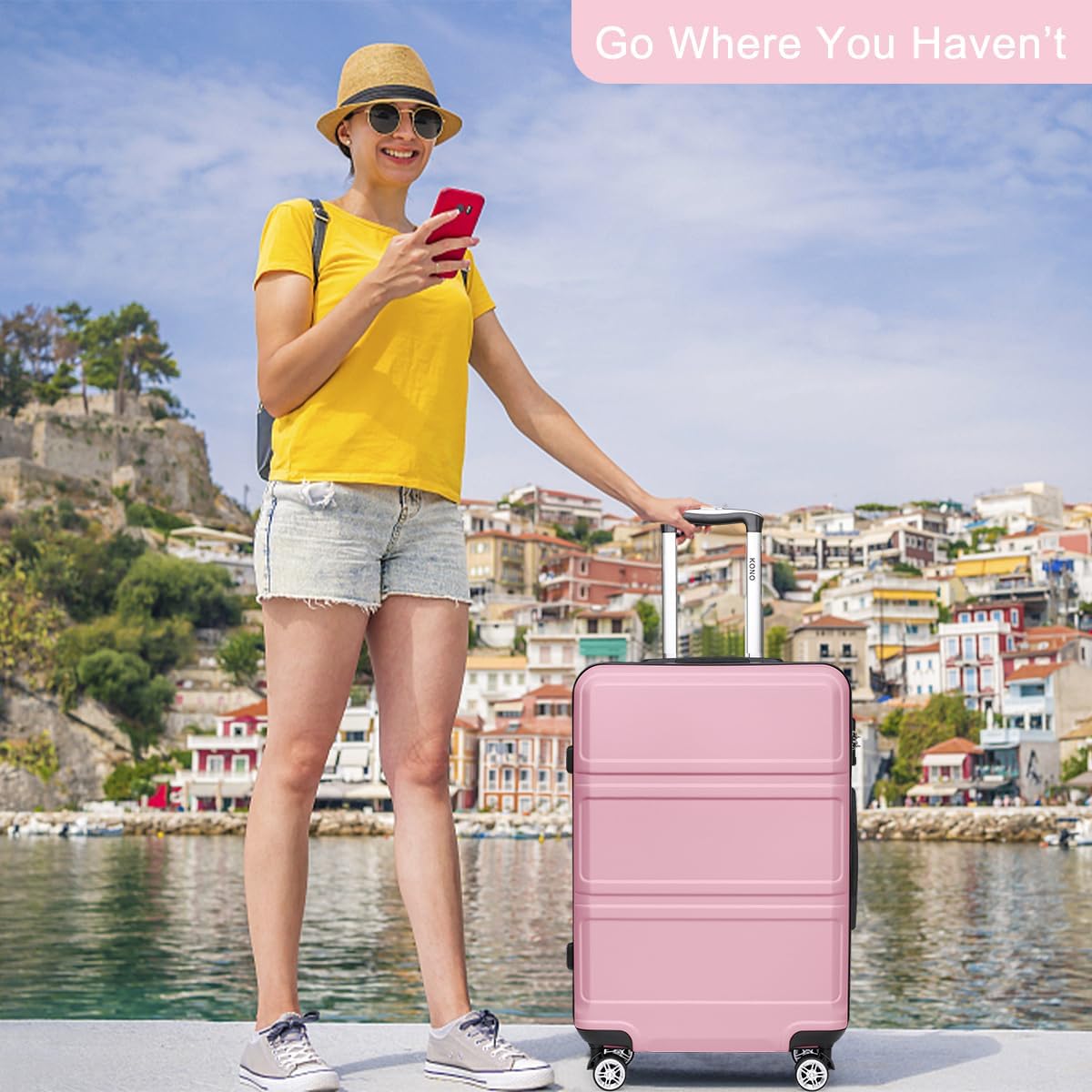 15'' Underseat Carry On Luggage Airline Approved Lightweight | Anti-Scratch PC+ABS Hardshell Carry on Suitcase with Smooth Spinner Wheel, Overnight Carry on for Short Travel, Nude Pink