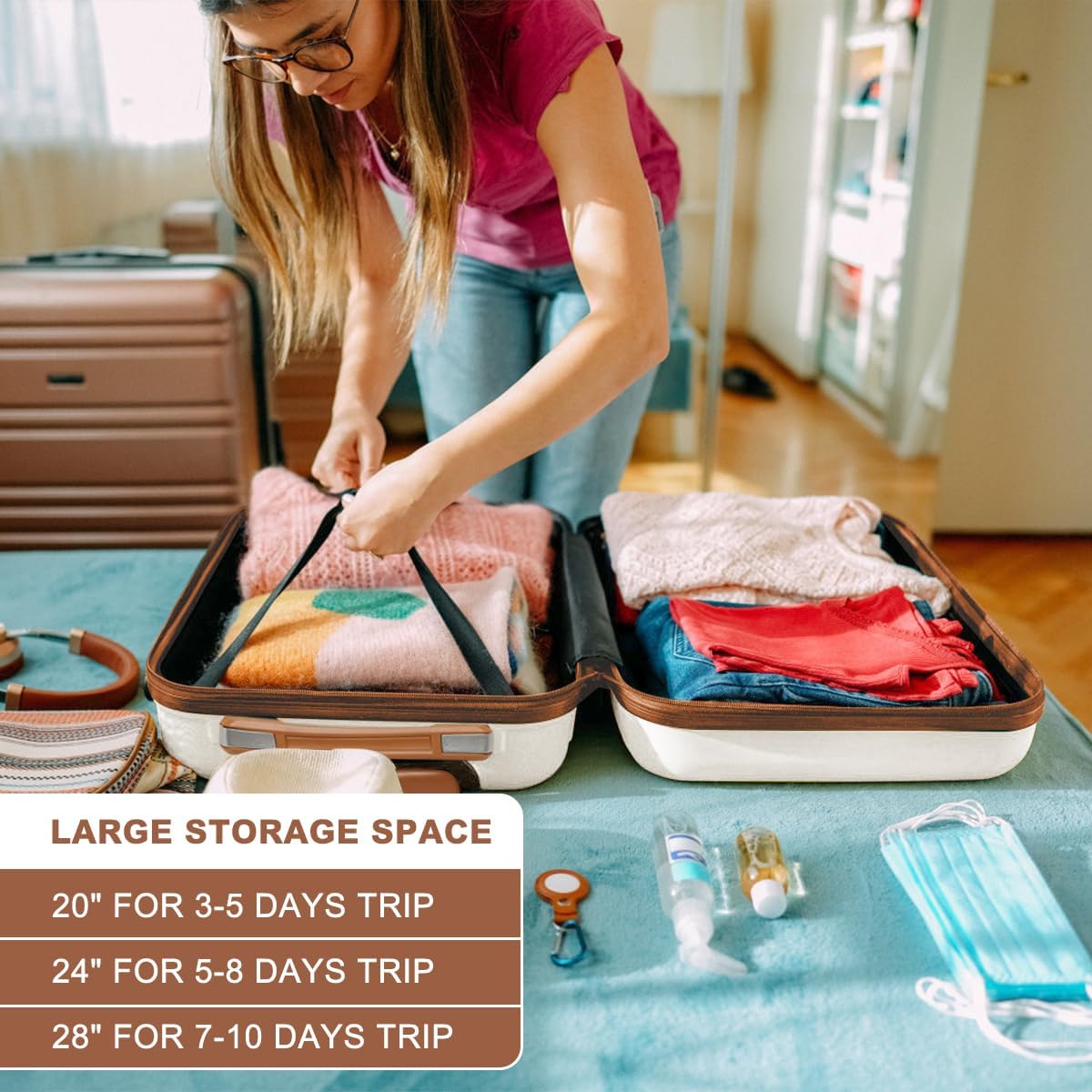 15'' Underseat Carry On Luggage Airline Approved Lightweight | Anti-Scratch PC+ABS Hardshell Carry on Suitcase with Smooth Spinner Wheel, Overnight Carry on for Short Travel, Nude Pink