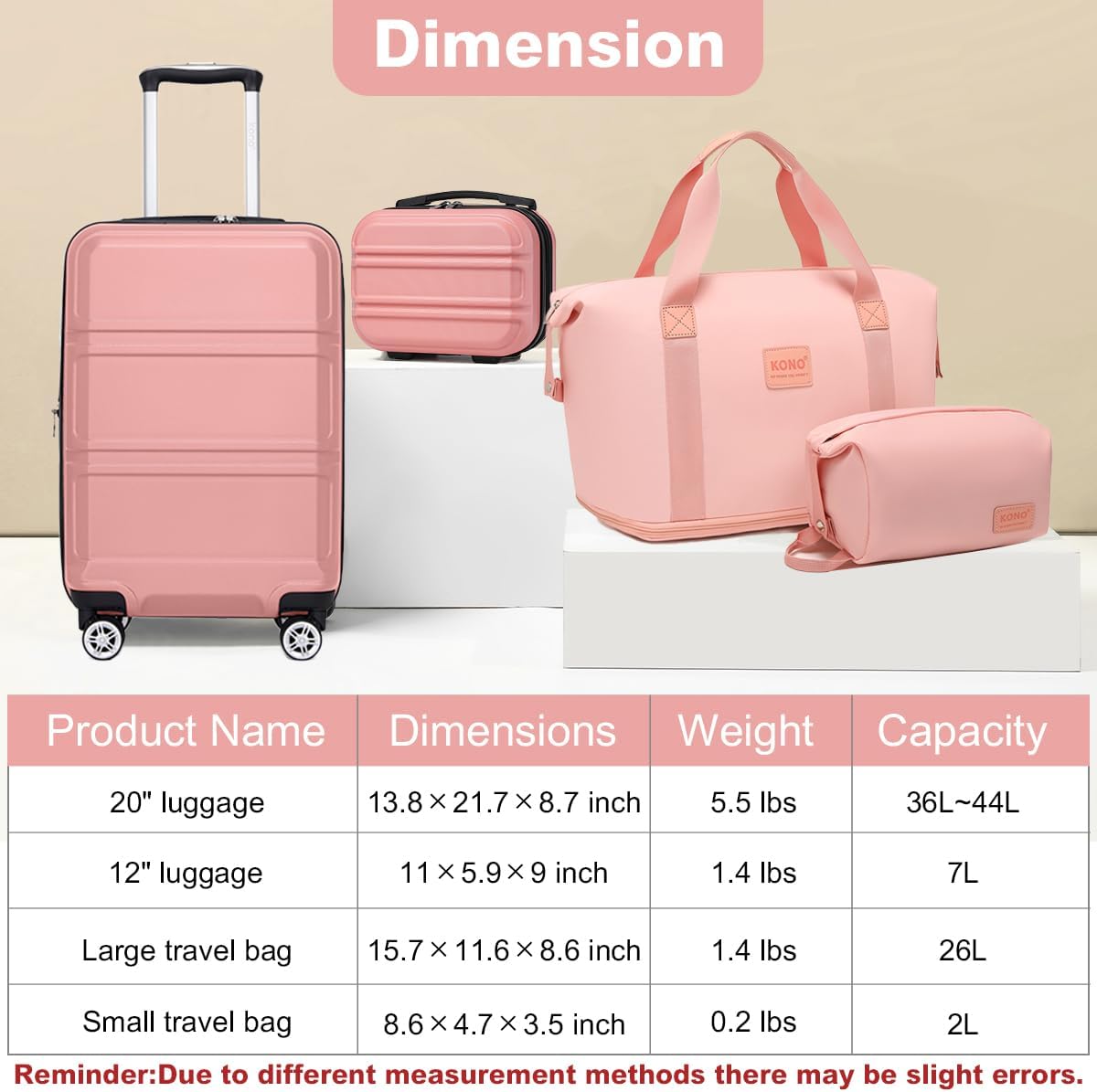 15'' Underseat Carry On Luggage Airline Approved Lightweight | Anti-Scratch PC+ABS Hardshell Carry on Suitcase with Smooth Spinner Wheel, Overnight Carry on for Short Travel, Nude Pink