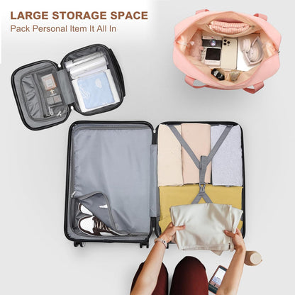 15'' Underseat Carry On Luggage Airline Approved Lightweight | Anti-Scratch PC+ABS Hardshell Carry on Suitcase with Smooth Spinner Wheel, Overnight Carry on for Short Travel, Nude Pink
