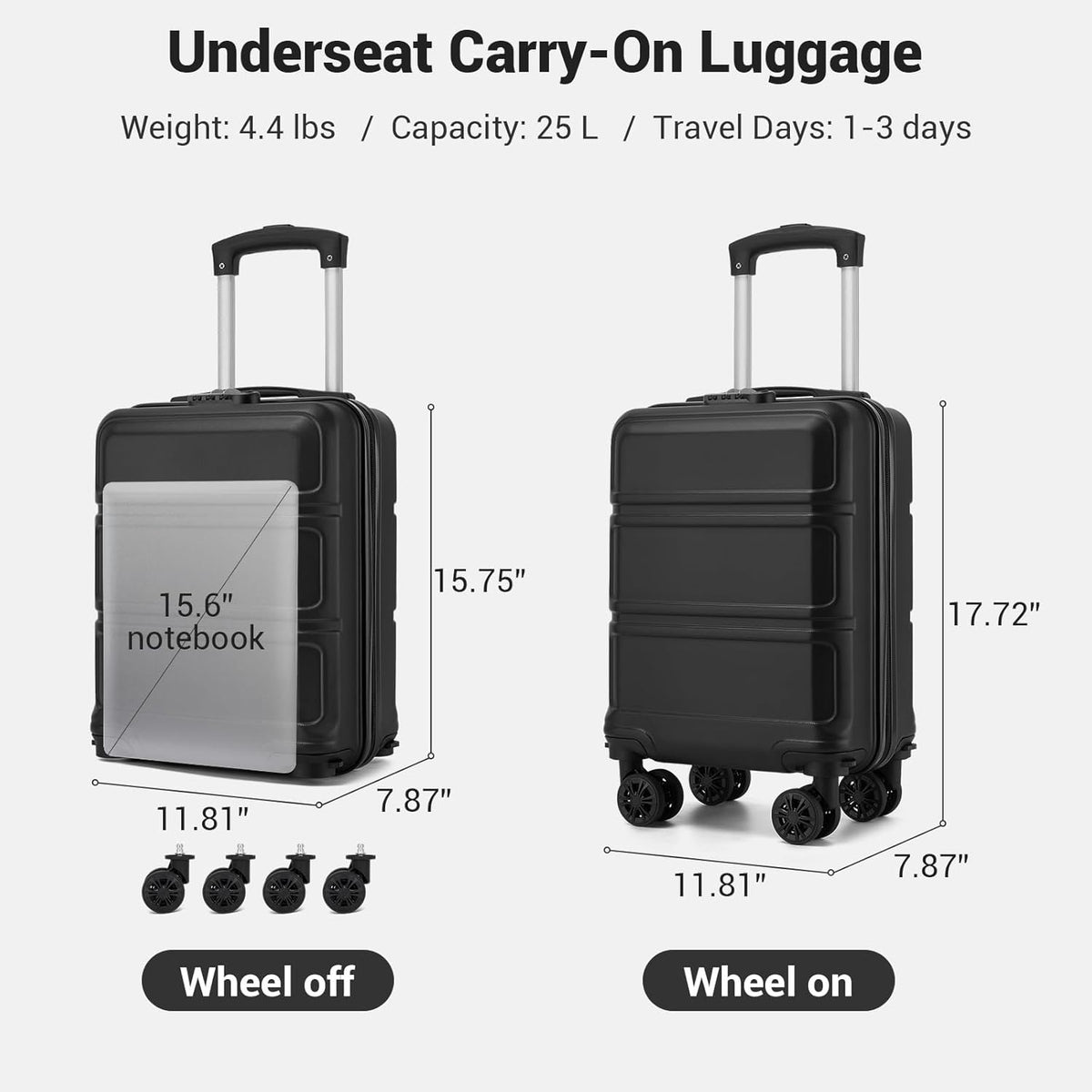 15'' Underseat Carry On Luggage Airline Approved Lightweight | Anti-Scratch PC+ABS Hardshell Carry on Suitcase with Smooth Spinner Wheel, Overnight Carry on for Short Travel, Nude Pink