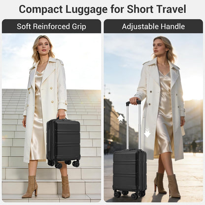 15'' Underseat Carry On Luggage Airline Approved Lightweight | Anti-Scratch PC+ABS Hardshell Carry on Suitcase with Smooth Spinner Wheel, Overnight Carry on for Short Travel, Nude Pink