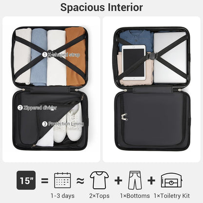 15'' Underseat Carry On Luggage Airline Approved Lightweight | Anti-Scratch PC+ABS Hardshell Carry on Suitcase with Smooth Spinner Wheel, Overnight Carry on for Short Travel, Nude Pink