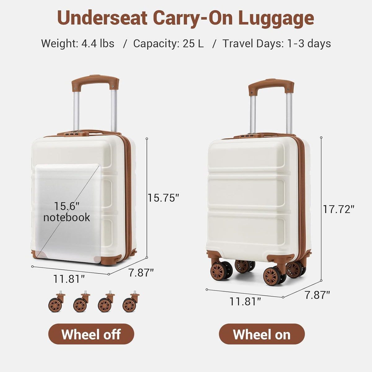 15'' Underseat Carry On Luggage Airline Approved Lightweight | Anti-Scratch PC+ABS Hardshell Carry on Suitcase with Smooth Spinner Wheel, Overnight Carry on for Short Travel, Nude Pink