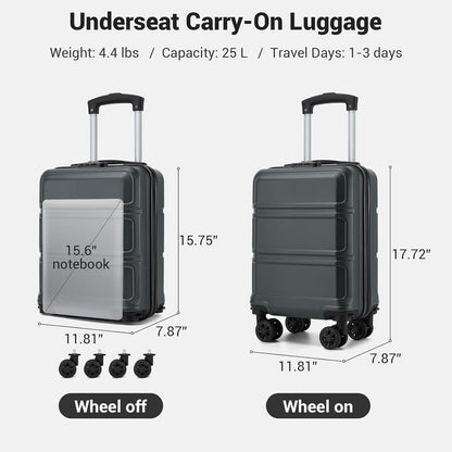 15'' Underseat Carry On Luggage Airline Approved Lightweight | Anti-Scratch PC+ABS Hardshell Carry on Suitcase with Smooth Spinner Wheel, Overnight Carry on for Short Travel, Nude Pink