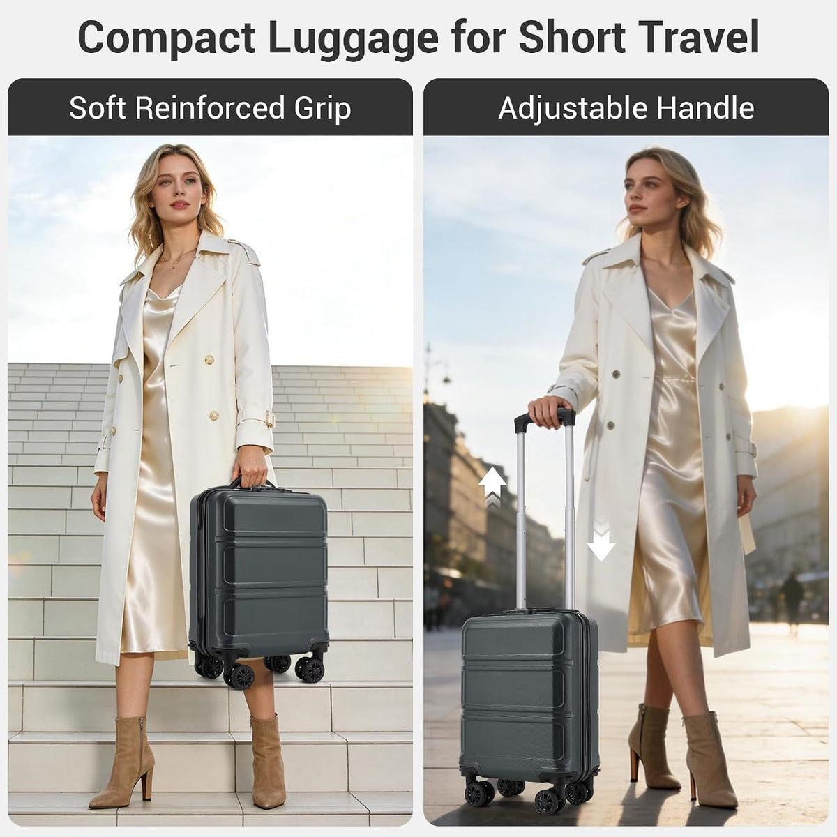 15'' Underseat Carry On Luggage Airline Approved Lightweight | Anti-Scratch PC+ABS Hardshell Carry on Suitcase with Smooth Spinner Wheel, Overnight Carry on for Short Travel, Nude Pink