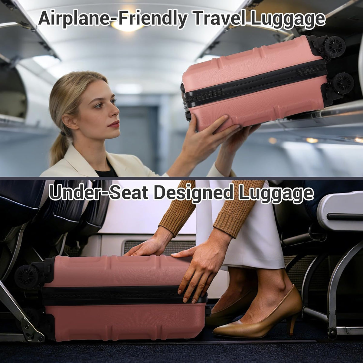 15'' Underseat Carry On Luggage Airline Approved Lightweight | Anti-Scratch PC+ABS Hardshell Carry on Suitcase with Smooth Spinner Wheel, Overnight Carry on for Short Travel, Nude Pink