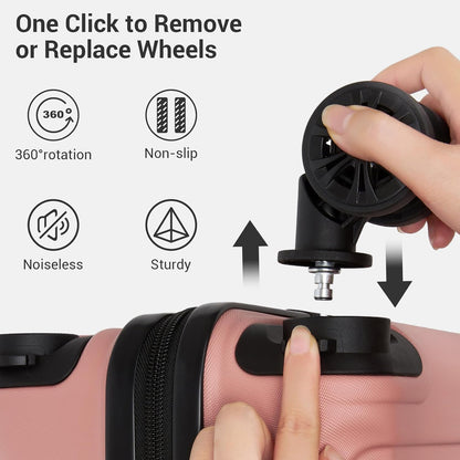 15'' Underseat Carry On Luggage Airline Approved Lightweight | Anti-Scratch PC+ABS Hardshell Carry on Suitcase with Smooth Spinner Wheel, Overnight Carry on for Short Travel, Nude Pink