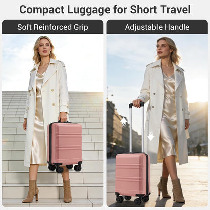15'' Underseat Carry On Luggage Airline Approved Lightweight | Anti-Scratch PC+ABS Hardshell Carry on Suitcase with Smooth Spinner Wheel, Overnight Carry on for Short Travel, Nude Pink