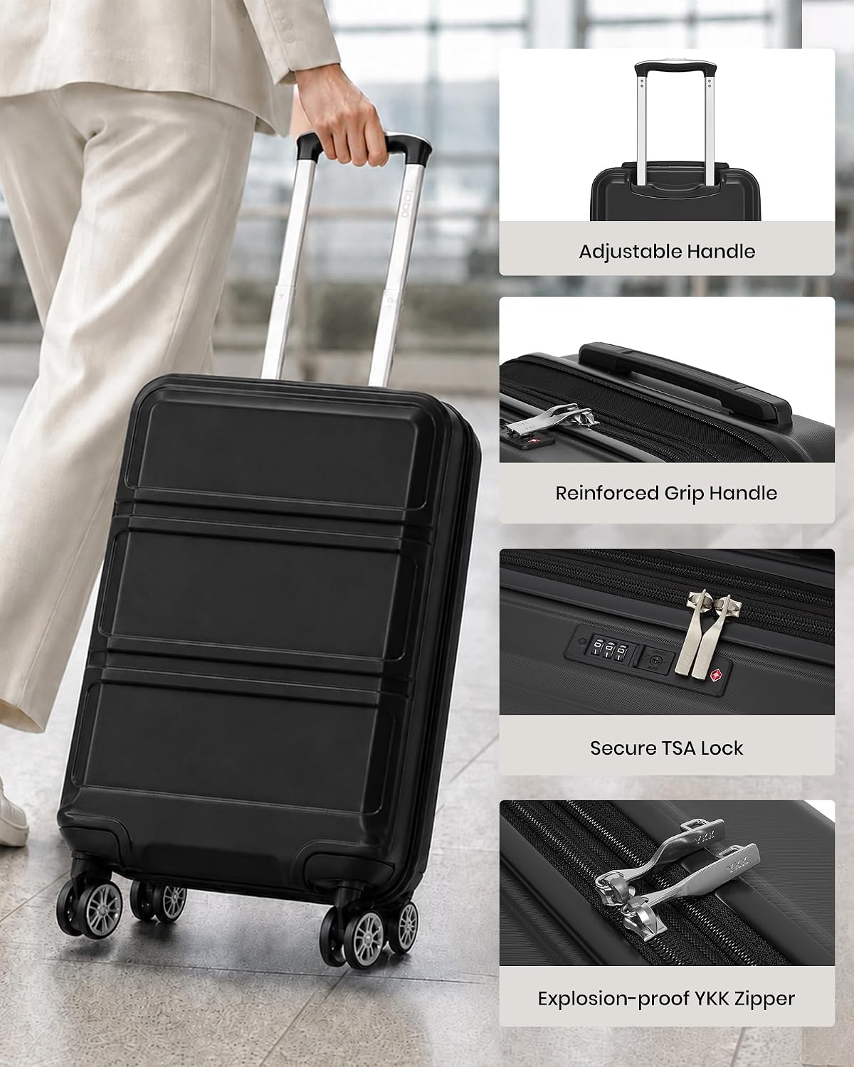 15'' Underseat Carry On Luggage Airline Approved Lightweight | Anti-Scratch PC+ABS Hardshell Carry on Suitcase with Smooth Spinner Wheel, Overnight Carry on for Short Travel, Nude Pink
