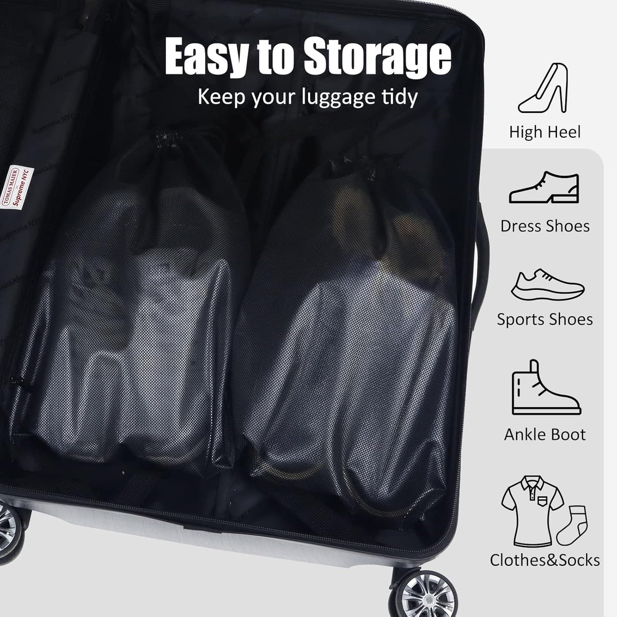 Shoe Bags for Travel, Shoe Storage Bag with Drawstring, Packing Organizer for Sneakers, Gym, Luggage, Closet, Weekender Overnight Travel Essentials