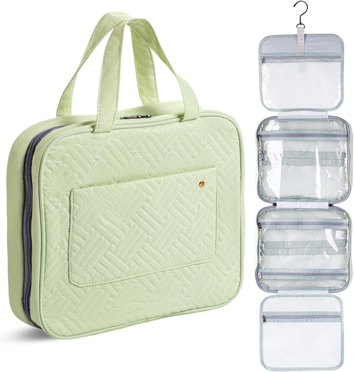 Travel Toiletry Bag Organizers, Sage Green | Makeup Travel Bag for Toiletries with Hanging Hook, Water-Resistant