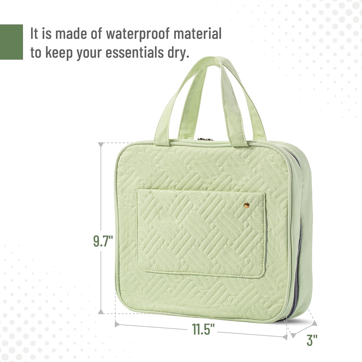 Travel Toiletry Bag Organizers, Sage Green | Makeup Travel Bag for Toiletries with Hanging Hook, Water-Resistant