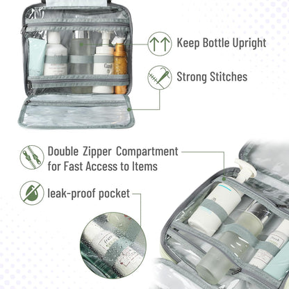 Travel Toiletry Bag Organizers, Sage Green | Makeup Travel Bag for Toiletries with Hanging Hook, Water-Resistant