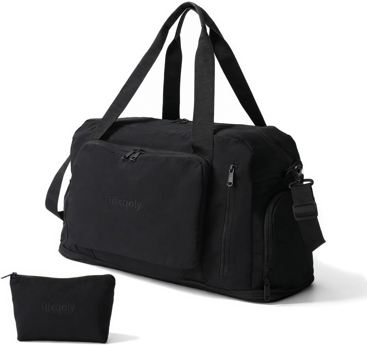 Travel Duffel Bag, 30–40L Expandable Weekender Bag with Shoe Compartment, Foldable Carry On Travel Bag with Wet Pocket and Matching Pouch