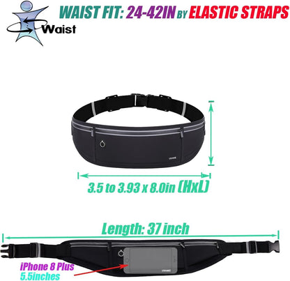Slim Running Belt, Workout Fanny Pack for Men Women,Exercise Waist Pack for Apple iPhone Holder, Runner Belt for Running Walking Cycling Camping Gym