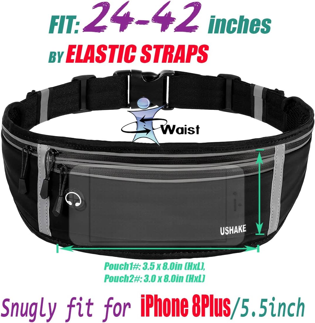 Slim Running Belt, Workout Fanny Pack for Men Women,Exercise Waist Pack for Apple iPhone Holder, Runner Belt for Running Walking Cycling Camping Gym