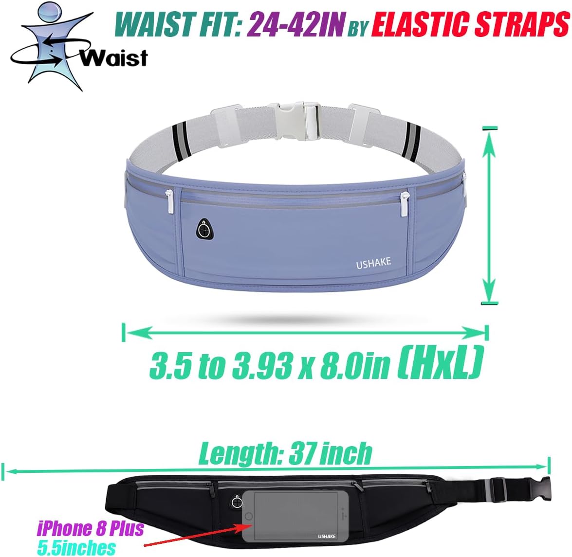 Slim Running Belt, Workout Fanny Pack for Men Women,Exercise Waist Pack for Apple iPhone Holder, Runner Belt for Running Walking Cycling Camping Gym