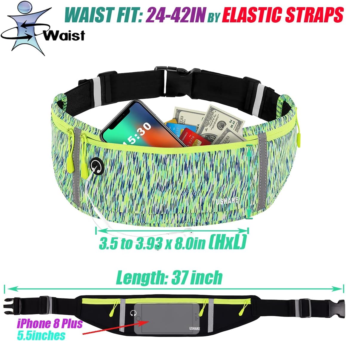 Slim Running Belt, Workout Fanny Pack for Men Women,Exercise Waist Pack for Apple iPhone Holder, Runner Belt for Running Walking Cycling Camping Gym